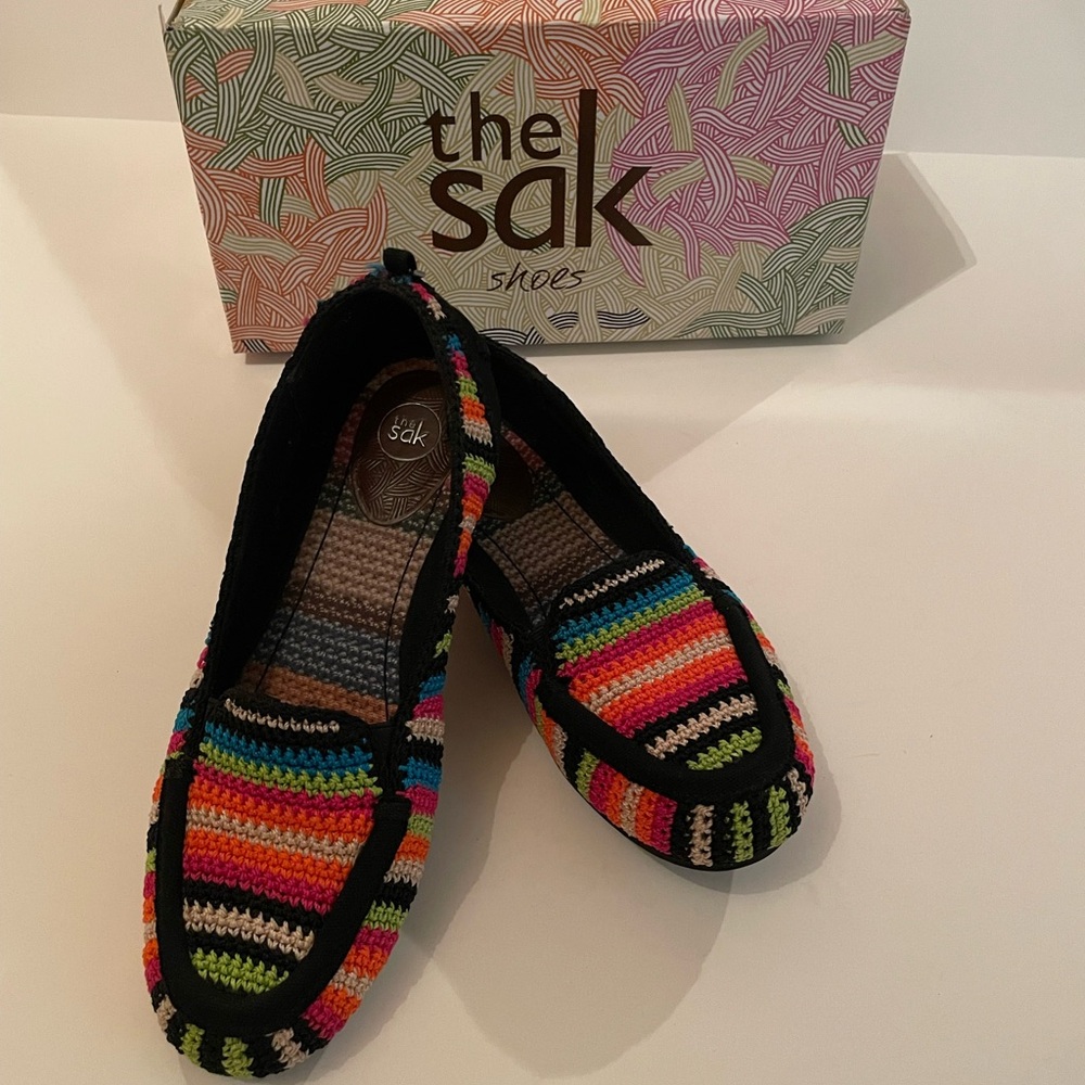 The Sak crochet multi colored loafers.